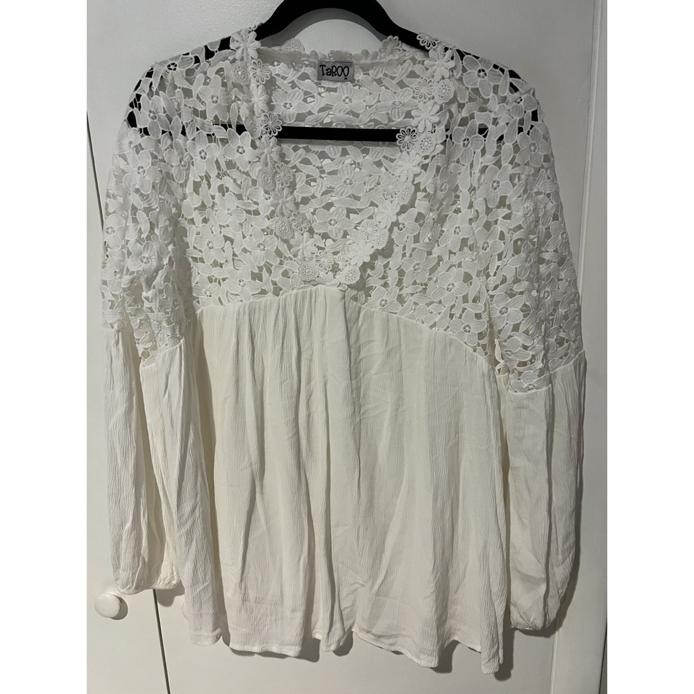 TaRoo Womens Lace Long Sleeve‎ Pullover Blouse Top White Size Medium
